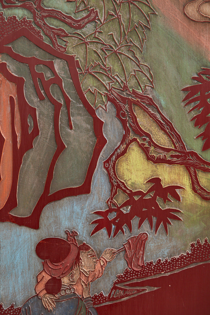 Chinese Twelve-Panel Red Lacquer Coromandel Screen of Xiwangmu