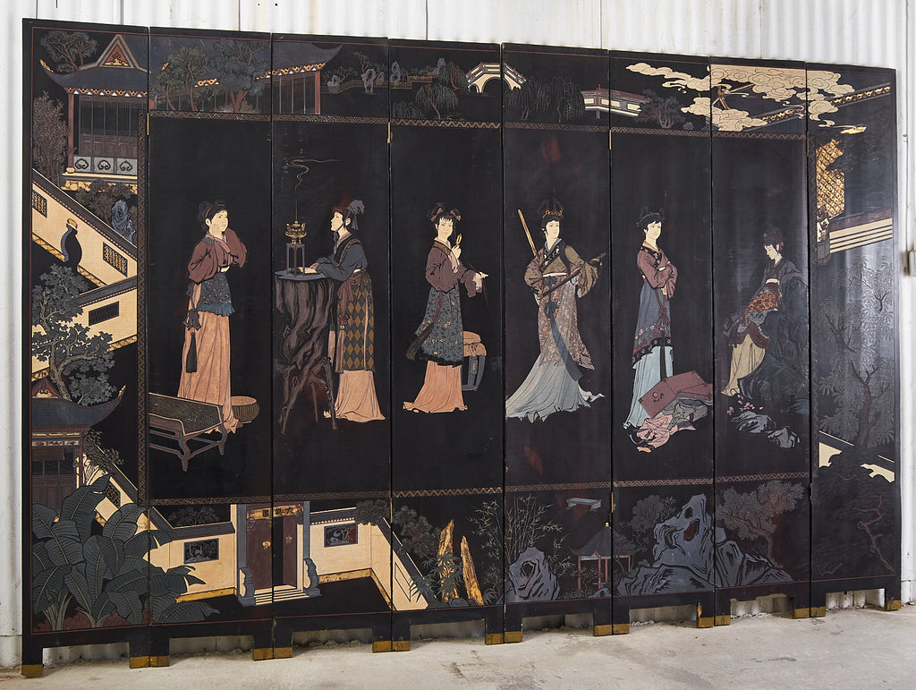 Chinese Export Eight Panel Coromandel Screen Six Beauties