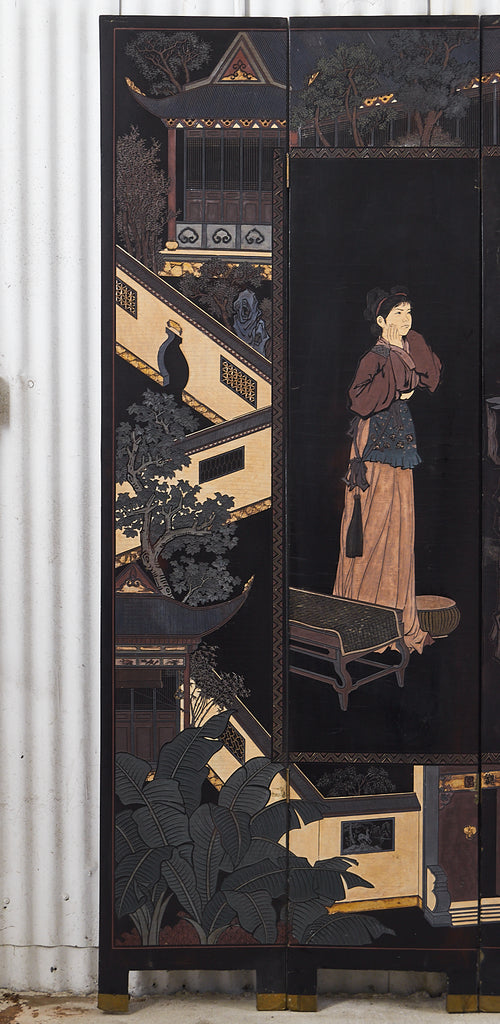 Chinese Export Eight Panel Coromandel Screen Six Beauties