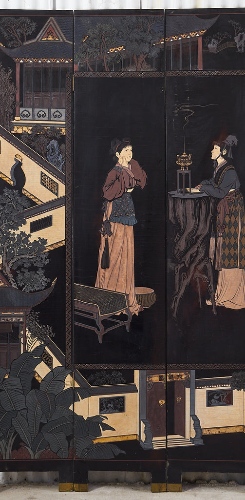 Chinese Export Eight Panel Coromandel Screen Six Beauties