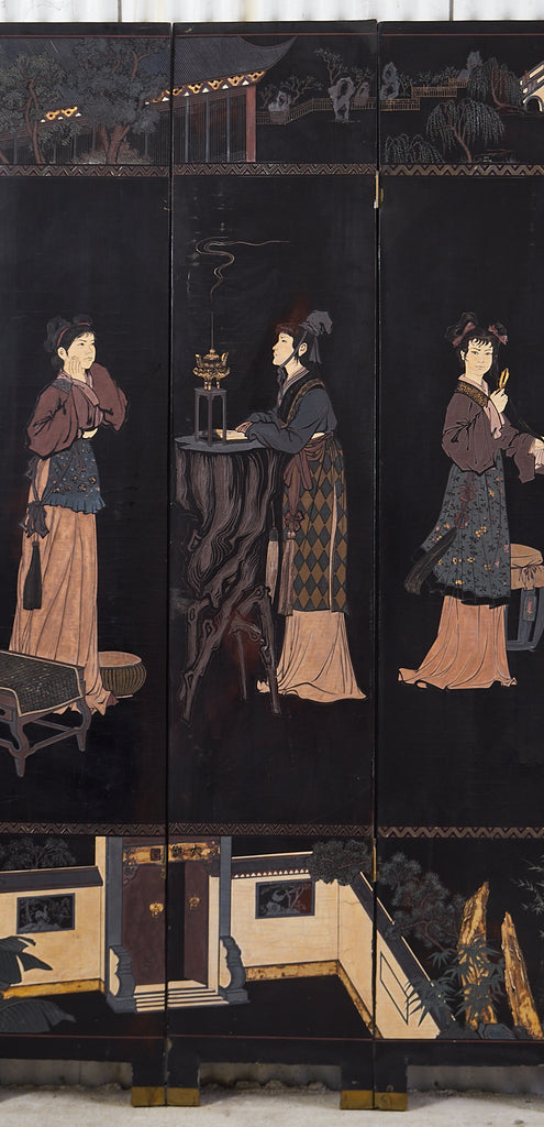 Chinese Export Eight Panel Coromandel Screen Six Beauties