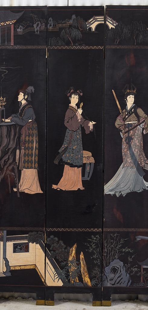 Chinese Export Eight Panel Coromandel Screen Six Beauties