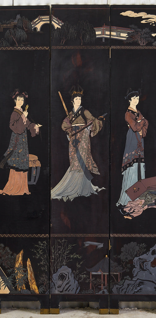 Chinese Export Eight Panel Coromandel Screen Six Beauties