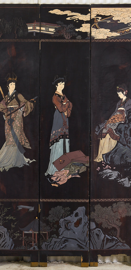 Chinese Export Eight Panel Coromandel Screen Six Beauties