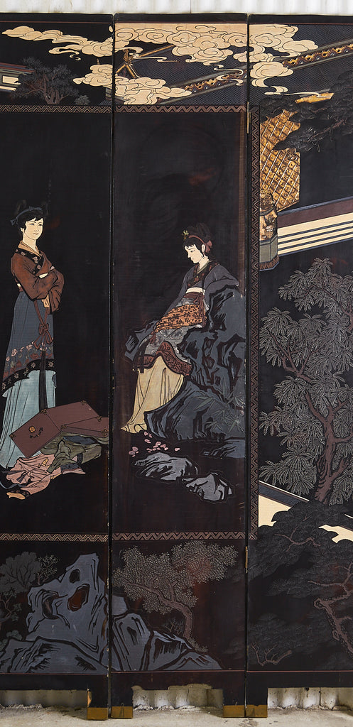 Chinese Export Eight Panel Coromandel Screen Six Beauties