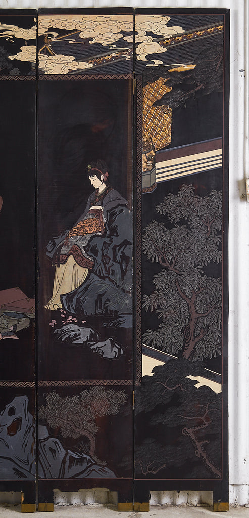 Chinese Export Eight Panel Coromandel Screen Six Beauties