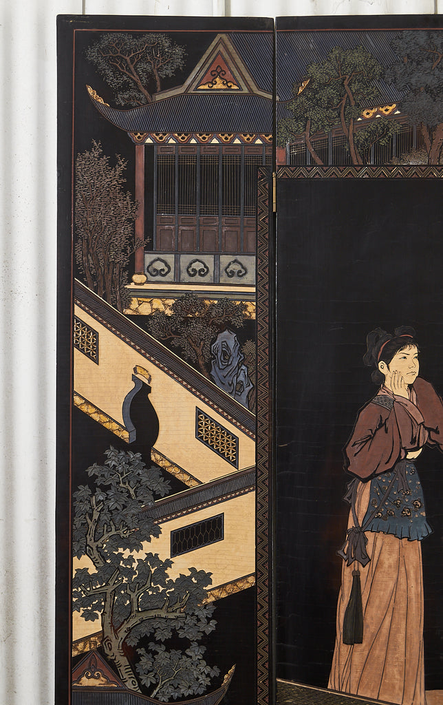 Chinese Export Eight Panel Coromandel Screen Six Beauties