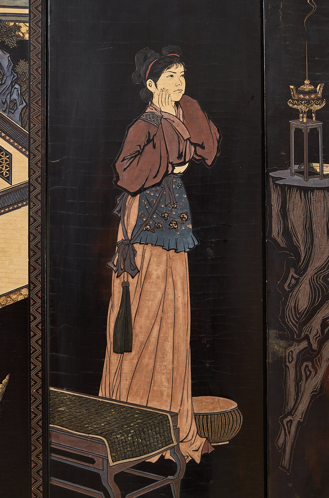 Chinese Export Eight Panel Coromandel Screen Six Beauties