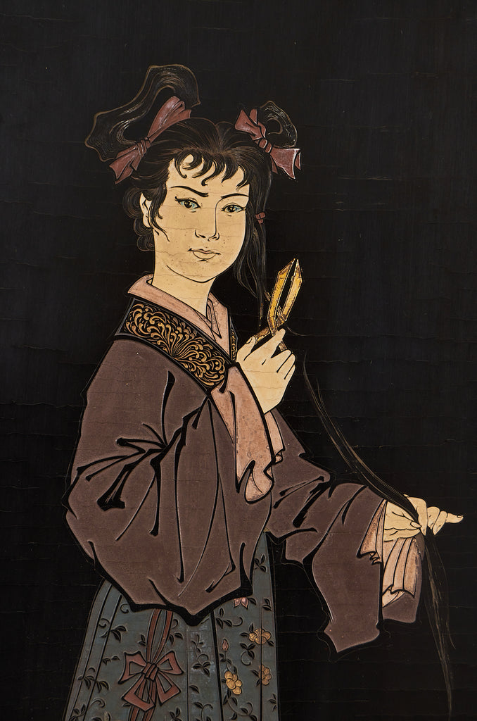 Chinese Export Eight Panel Coromandel Screen Six Beauties