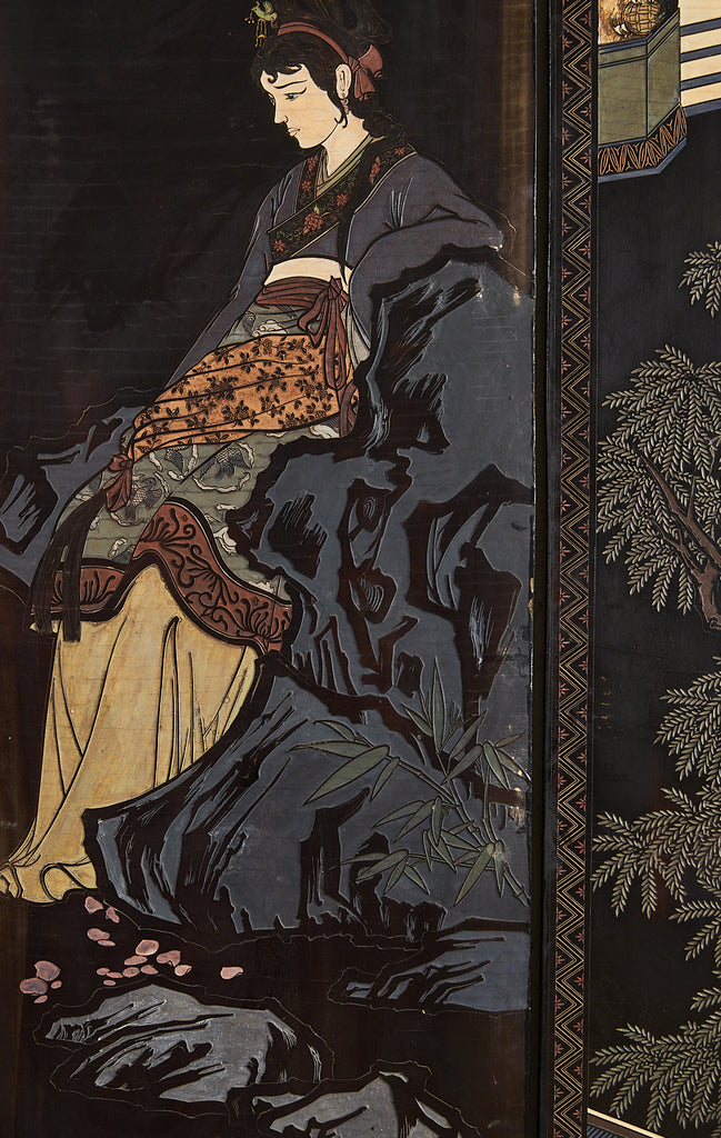 Chinese Export Eight Panel Coromandel Screen Six Beauties