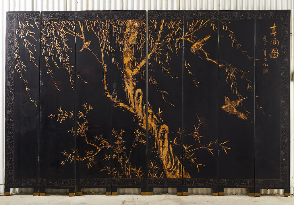 Chinese Export Eight Panel Coromandel Screen Six Beauties