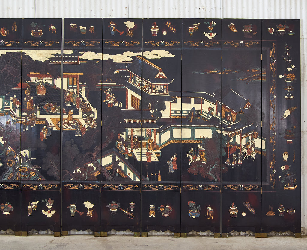 Chinese Export Twelve Panel Coromandel Screen Spring in Han Palace