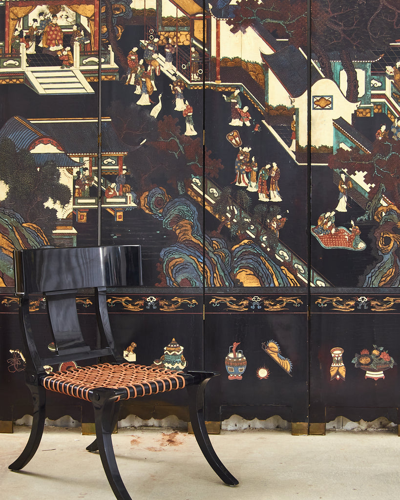 Chinese Export Twelve Panel Coromandel Screen Spring in Han Palace