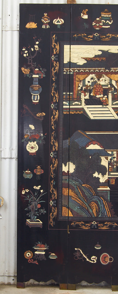 Chinese Export Twelve Panel Coromandel Screen Spring in Han Palace