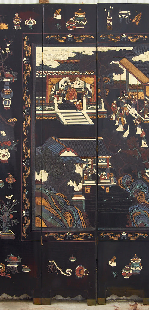 Chinese Export Twelve Panel Coromandel Screen Spring in Han Palace