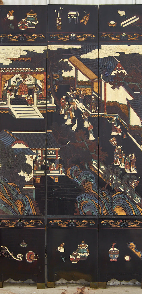 Chinese Export Twelve Panel Coromandel Screen Spring in Han Palace