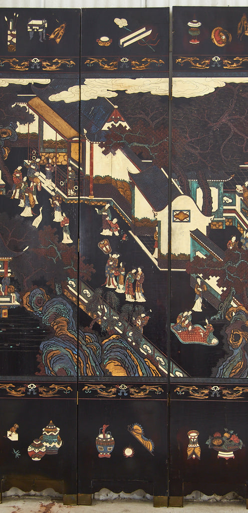 Chinese Export Twelve Panel Coromandel Screen Spring in Han Palace