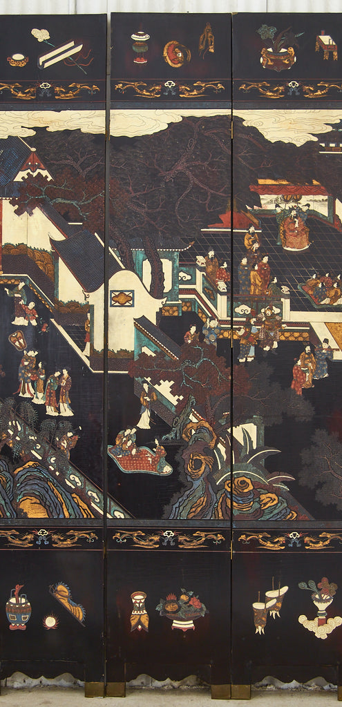 Chinese Export Twelve Panel Coromandel Screen Spring in Han Palace