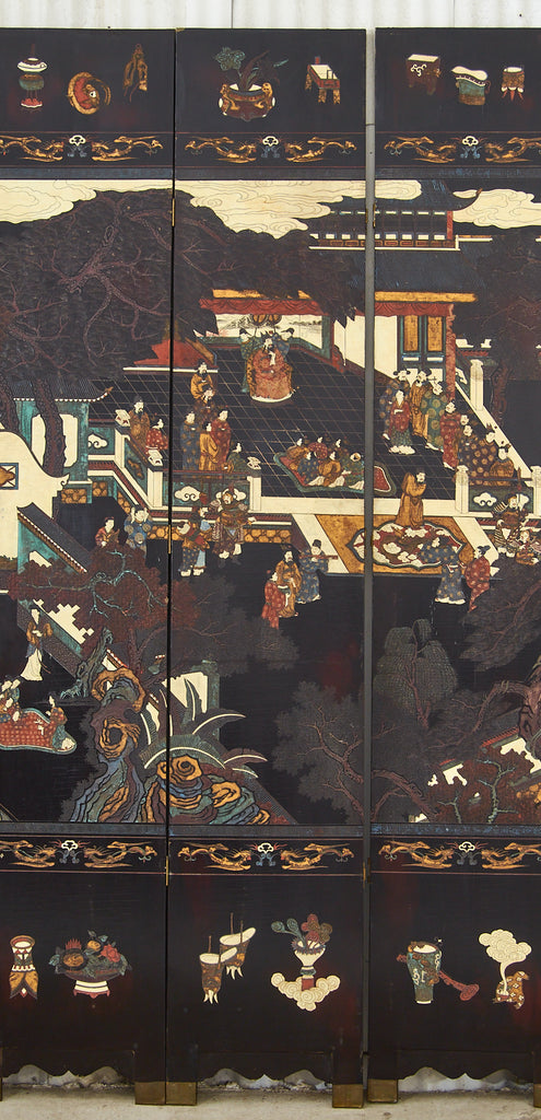 Chinese Export Twelve Panel Coromandel Screen Spring in Han Palace