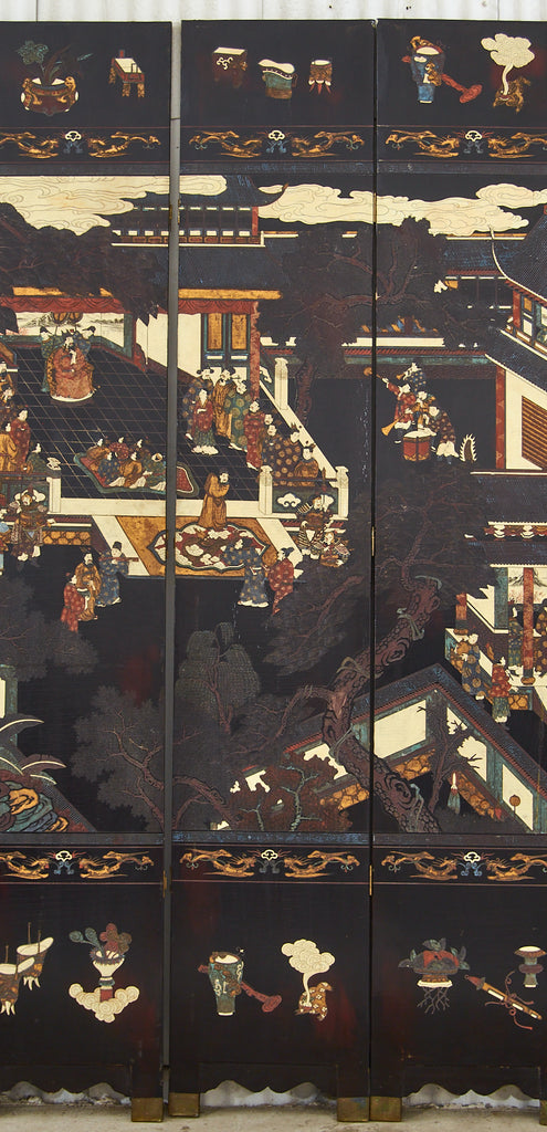 Chinese Export Twelve Panel Coromandel Screen Spring in Han Palace