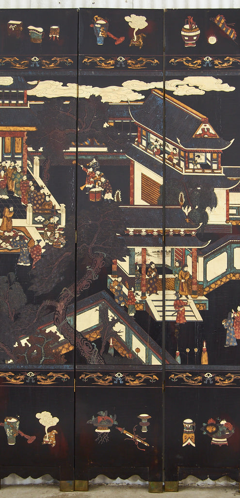 Chinese Export Twelve Panel Coromandel Screen Spring in Han Palace