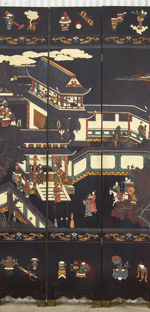 Chinese Export Twelve Panel Coromandel Screen Spring in Han Palace