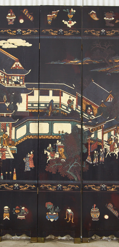 Chinese Export Twelve Panel Coromandel Screen Spring in Han Palace