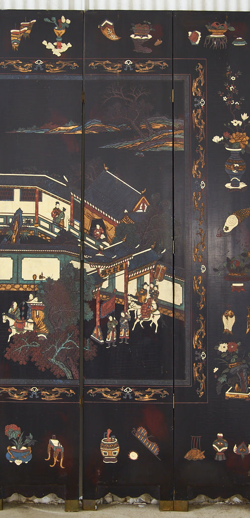 Chinese Export Twelve Panel Coromandel Screen Spring in Han Palace