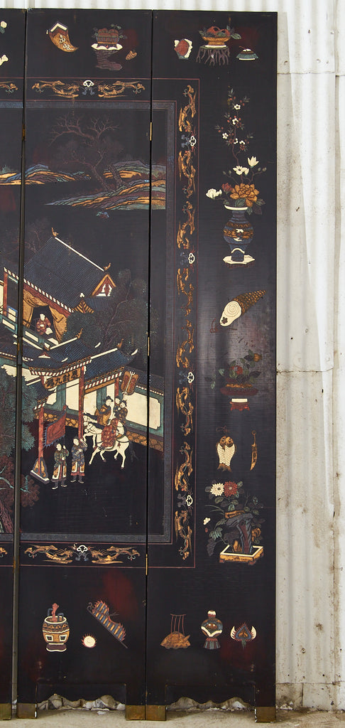 Chinese Export Twelve Panel Coromandel Screen Spring in Han Palace