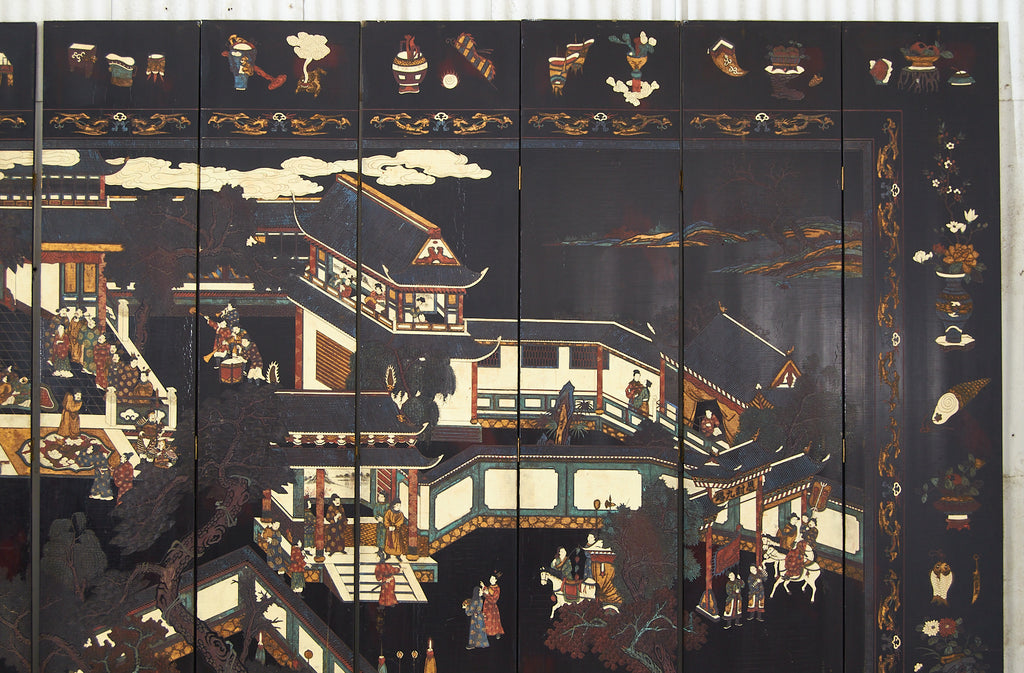 Chinese Export Twelve Panel Coromandel Screen Spring in Han Palace