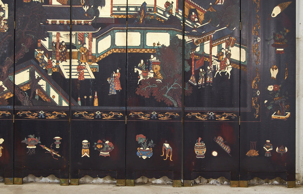 Chinese Export Twelve Panel Coromandel Screen Spring in Han Palace