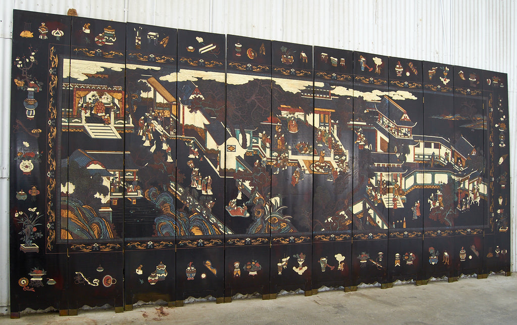 Chinese Export Twelve Panel Coromandel Screen Spring in Han Palace