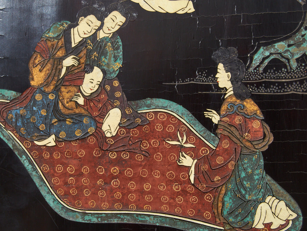 Chinese Export Twelve Panel Coromandel Screen Spring in Han Palace