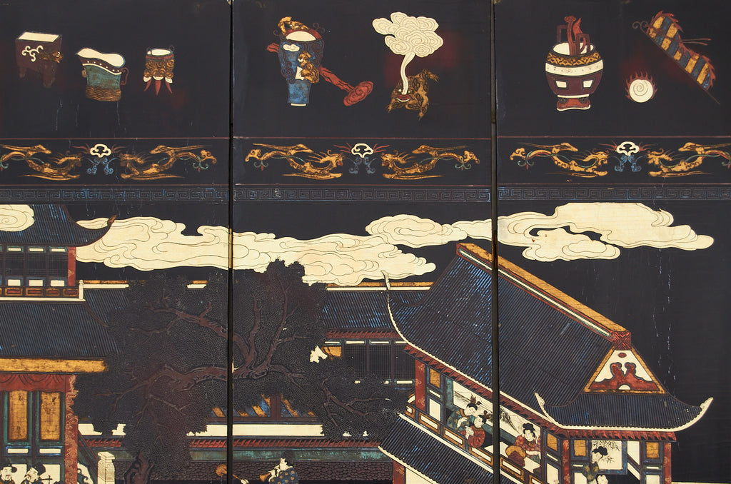 Chinese Export Twelve Panel Coromandel Screen Spring in Han Palace