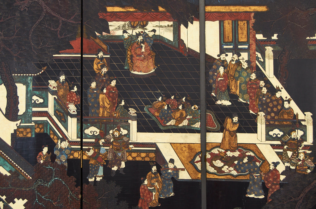 Chinese Export Twelve Panel Coromandel Screen Spring in Han Palace