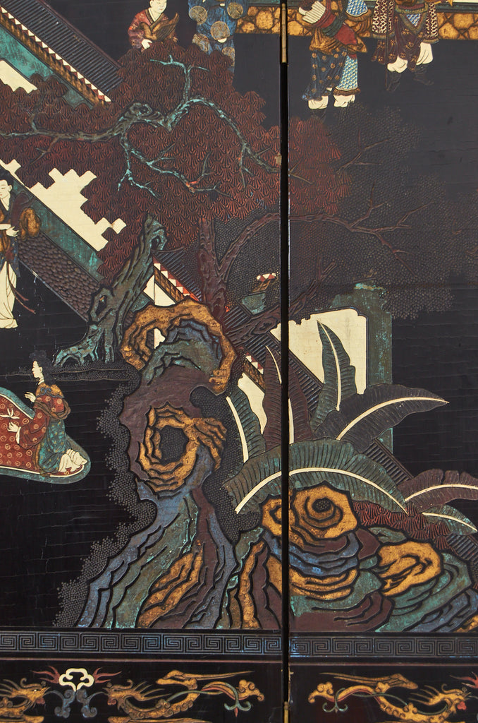 Chinese Export Twelve Panel Coromandel Screen Spring in Han Palace