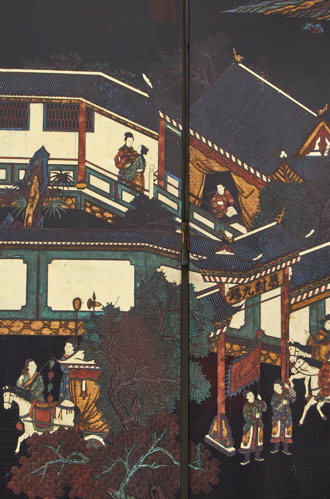 Chinese Export Twelve Panel Coromandel Screen Spring in Han Palace