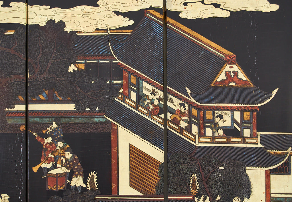 Chinese Export Twelve Panel Coromandel Screen Spring in Han Palace