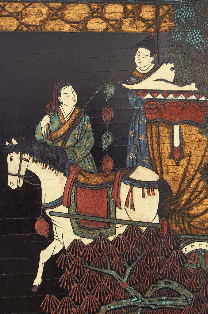 Chinese Export Twelve Panel Coromandel Screen Spring in Han Palace