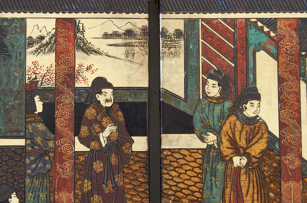 Chinese Export Twelve Panel Coromandel Screen Spring in Han Palace