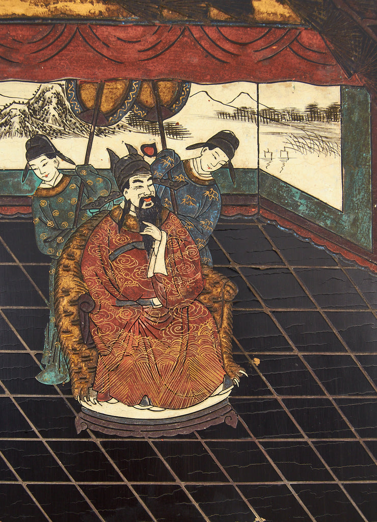 Chinese Export Twelve Panel Coromandel Screen Spring in Han Palace