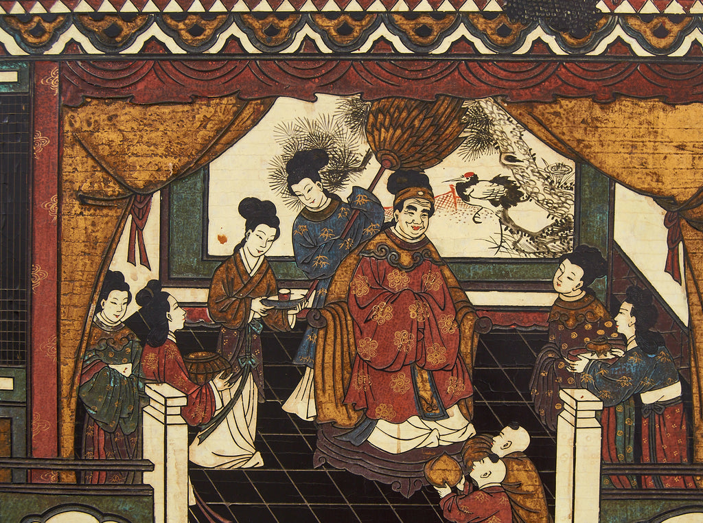 Chinese Export Twelve Panel Coromandel Screen Spring in Han Palace