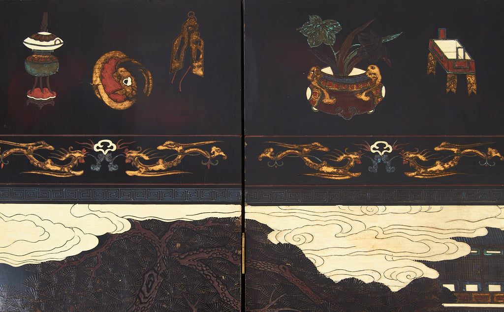 Chinese Export Twelve Panel Coromandel Screen Spring in Han Palace