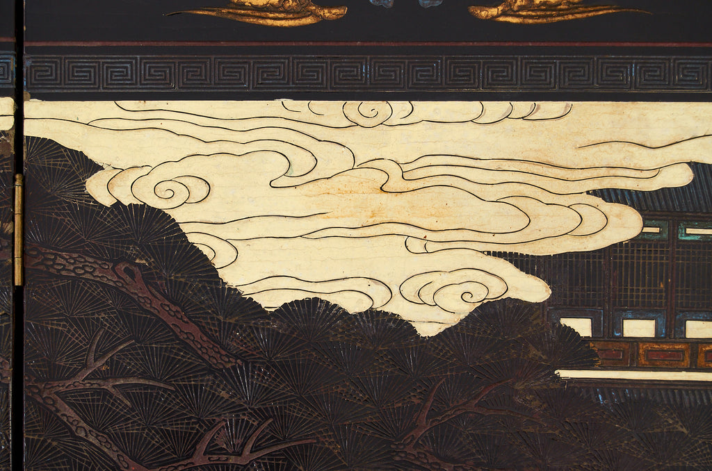 Chinese Export Twelve Panel Coromandel Screen Spring in Han Palace