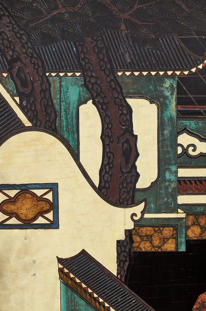 Chinese Export Twelve Panel Coromandel Screen Spring in Han Palace