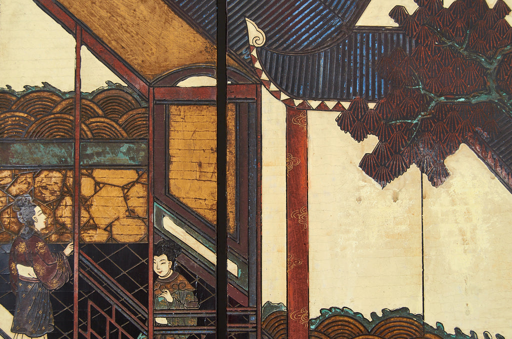 Chinese Export Twelve Panel Coromandel Screen Spring in Han Palace