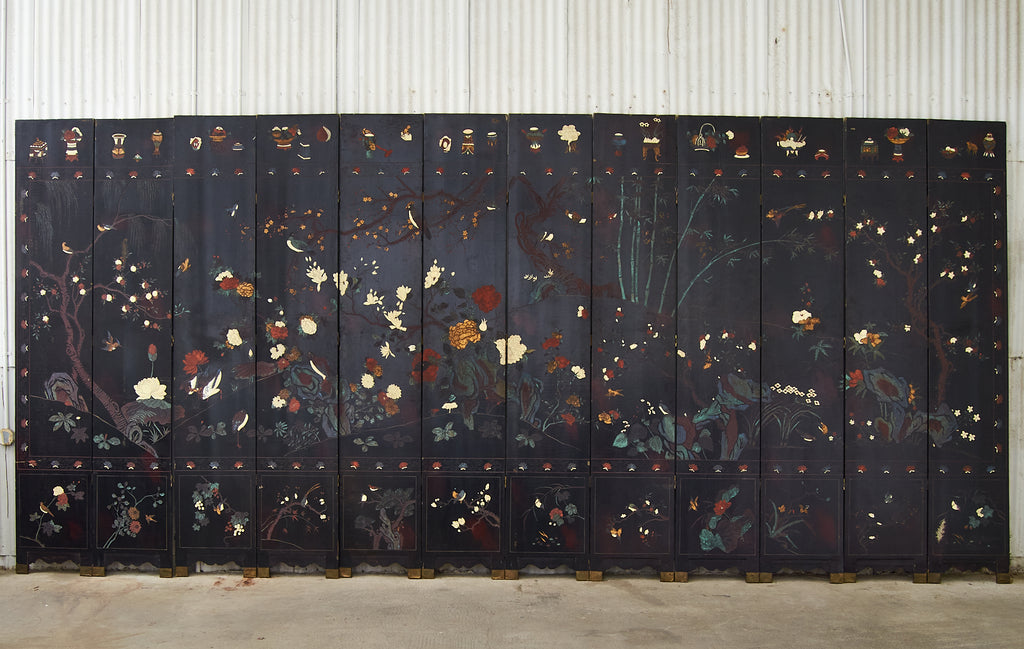 Chinese Export Twelve Panel Coromandel Screen Spring in Han Palace