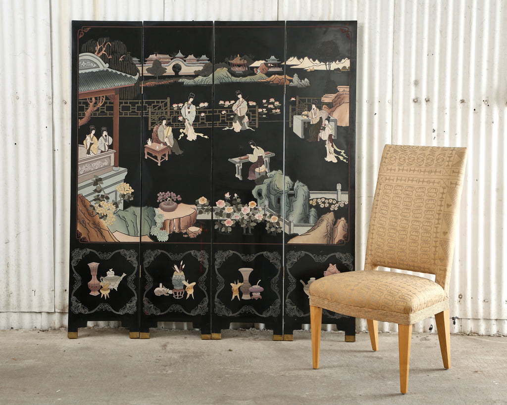 Chinese Export Four Panel Coromandel Screen Pastel Beauties