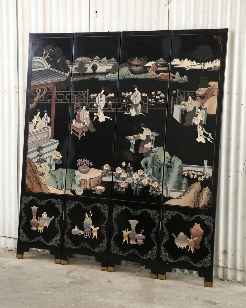Chinese Export Four Panel Coromandel Screen Pastel Beauties