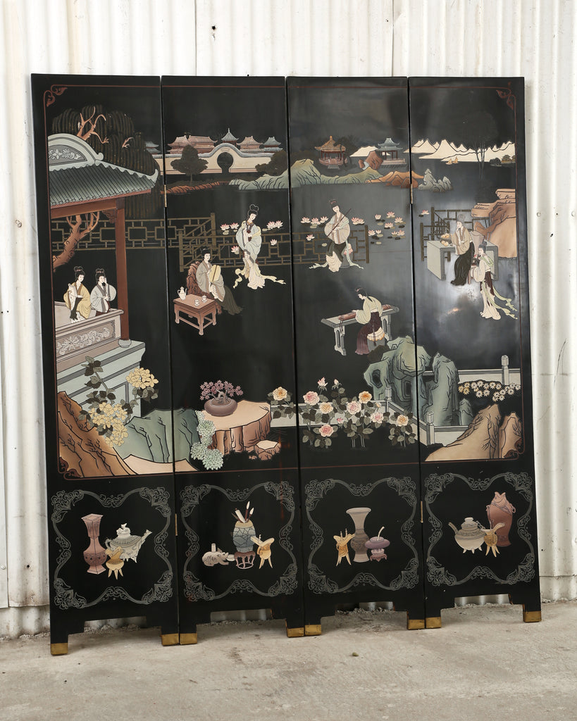 Chinese Export Four Panel Coromandel Screen Pastel Beauties